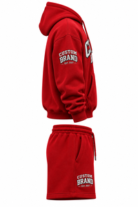 Ensemble sweat à capuche et short pour homme personnalisé, en coton rouge French Terry, tenue décontractée d'automne, sweat à capuche assorti - Product Image 3