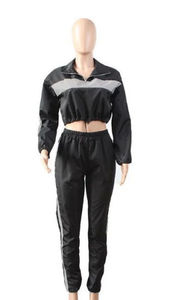 Blouson bomber réfléchissant à capuche court avec pantalon assorti, fermeture éclair sur toute la longueur, tenue décontractée toutes saisons - Product Image 3