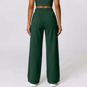 Premium Forest Green Wide Leg Sweatpants High Waist Drawstring Lounge Pants Casual Yoga Fitness Flare Trousers - Product Image 4