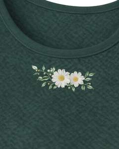 Ensemble décontracté deux pièces pour femme : débardeur court côtelé et short à cordon de serrage, broderie florale vert foncé, personnalisable OEM - Product Image 5