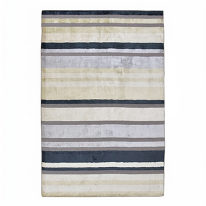 DECORDEC Charcoal <b>Grey</b> Ivory Beige Wool Striped <b>Rug</b> Non-Slip Eco-Friendly Contemporary Horizontal Band Area Carpet for <b>Living</b> - Product Image 1