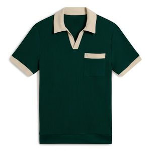 <b>Men's</b> <b>Brown</b> Knitted Short Sleeve Polo <b>Shirt</b> With Pocket Casual Solid Color Top - Product Image 3