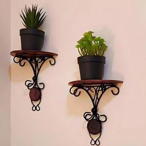 Étagères murales en bois de manguier fabriquées à la main avec supports en fer - Décoration en gros - Product Image 1