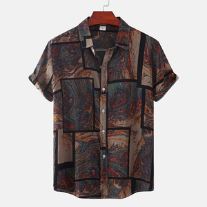 2026 New Men's Summer Short Sleeve <b>Shirt</b> Vintage <b>Patchwork</b> Printed Button Down T-<b>Shirt</b> Hawaii Fashion Comfortable Lapel <b>Shirt</b> - Product Image 3
