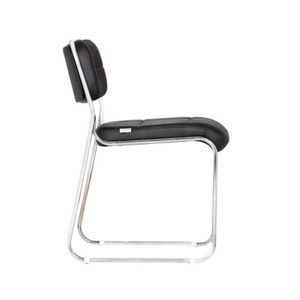 Chaise de bureau de direction moderne à dossier moyen sans roulettes, siège en PVC noir, structure en métal chromé pour réunions et visiteurs - Product Image 2