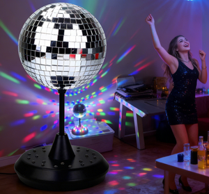Boule disco LED RGB rotative à 360 degrés avec alimentation par batterie/USB pour l'éclairage de fête (ABS et verre) - Product Image 1