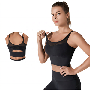 Soutien-gorge de sport gris à maintien élevé avec empiècements en mesh et dos croisé pour la gym, le yoga et le fitness - Product Image 6