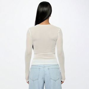 เสื้อยืดตาข่ายแขนยาวปักลายสีพื้นทรงเข้ารูปสำหรับผู้หญิงขายส่งแบบกำหนดเอง เสื้อยืดตาข่ายแขนยาวระบายอากาศสำหรับผู้หญิง - Product Image 2