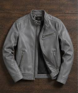 Unisex PU Leather <b>Quilted</b> Moto Jacket Mandarin Collar Zipper Closure Regular Fit Solid Color Winter Wear Discharge Front - Product Image 4