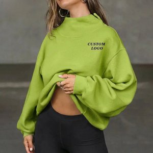 Custom <b>Women</b> Turtleneck Fleece Pullover Sweatshirt Oversized Fit <b>Long</b> Sleeve Embroidered Logo Urban Streetwear <b>Hoodie</b> - Product Image 1