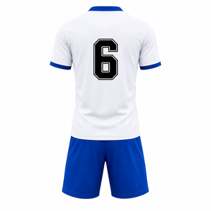 Conjunto de Camiseta y Pantalones Cortos de Fútbol para Hombre, Rayas Blancas y Azules, Cuello Redondo, Manga Corta, Impresión Sublimada, Absorbe la Humedad, para Todas las Temporadas - Product Image 4