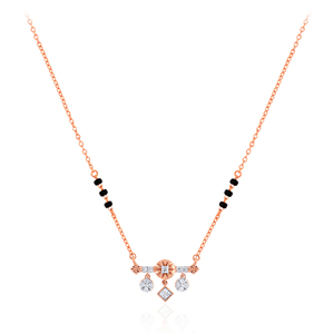 Elegant Women's Classic Rose Gold Plated 14K Yellow Gold Black Beaded <b>Long</b> <b>Necklace</b> Floral Drop Pendant Lab Grown Cut Diamonds - Product Image 1