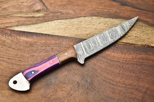 Cuchillo de Chef de Acero de Damasco con Punta Caída, Mango de Madera, Borde Recto, Grosor de 0.6mm, OEM Personalizable, Grado Industrial - Product Image 4