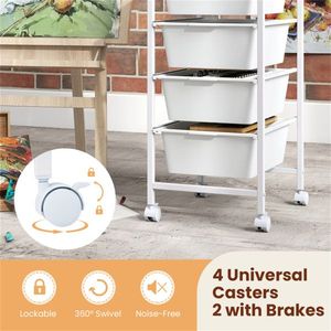 4 <b>Drawer</b> Mobile Utility Organizer Rolling <b>Storage</b> Cart with MDF Wooden Top Natural Color - Product Image 6