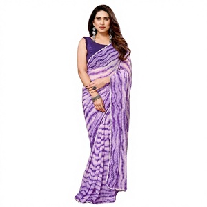 Sari en soie géorgette lourde avec motif en dentelle Style traditionnel pour femmes Mariage et soirée à porter en toutes saisons - Product Image 1