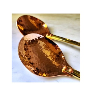 <b>Copper</b> Hammered Serving Spoons Set Of 2 Heavy Duty <b>Utensils</b> Stainless Steel Handle - Product Image 3