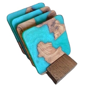 Posavasos de alta calidad personalizado bebida cerveza té café cuadrado madera de bambú y posavasos de resina epoxi 4set vajilla posavasos - Product Image 3