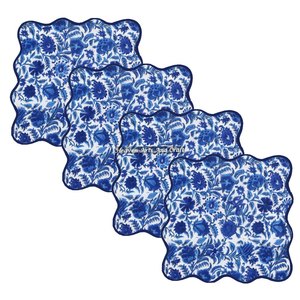 Indian Cotton Hand Block Print Floral Table Scallop Napkin Set Customizable Square Embroidered Scallops Mix Match Indian Floral - Product Image 3