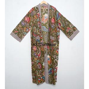 Kimono Floral Estampado 100% Algodón Puro, Transpirable para Invierno, Ropa de Dormir de Verano para Mujer, Bata Casual de Playa y Noche con Cuello en V - Product Image 1