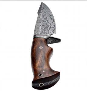 Cuchillo utilitario de hoja fija de acero de Damasco OEM hecho a mano con punta de gota, mango de madera de nogal natural y protector integrado, herramienta para rebanar - Product Image 2