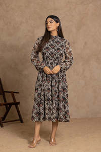 Robe longue en mousseline à imprimé floral et col montant, avec manches lanternes, coupe trapèze ample, style bohème, robe décontractée d'automne, magnifique robe - Product Image 3