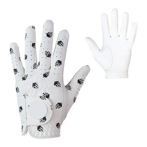 Gants de golf blancs à doigts entiers, respirants et légers, imprimé feuilles, en cuir véritable, fermeture auto-agrippante, unisexe, main droite, antidérapants - Product Image 1