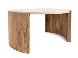 Modern <b>Round</b> Coffee <b>Table</b> Marble Look Top Solid Wood Base Living Room <b>Side</b> Center <b>Table</b> - Product Image 2