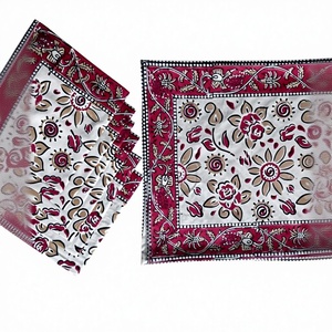 ผ้ารองจานพิมพ์ลายบล็อกผ้าฝ้ายขายส่ง พร้อมชุดผ้าเช็ดปาก สำหรับงานแต่งงาน งานเลี้ยงอาหารค่ำ อุปกรณ์ตกแต่งโต๊ะอาหาร ผ้าเช็ดหน้า - Product Image 1