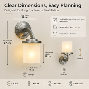 Juego de dos lámparas de pared modernas E27 con metal cepillado y pantalla de vidrio texturizado para instalación vertical o invertida en interiores. - Product Image 2