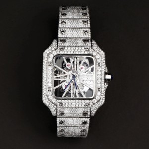 Reloj de Lujo con Movimiento Automático Digital, Correa de Acero Inoxidable, Plata 925, Estilo Hip Hop, Completamente Cubierto de Diamantes Moissanite VVS - Product Image 1