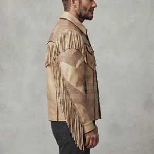 Classic <b>Western</b> Leather <b>Jacket</b> For Men With Fringe Accents And Detailed Embossing For Casual Outfits Travel And Weekend Wear - Product Image 5