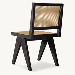 Modern Minimalist Eco-Friendly Indonesian Teak Wood <b>Dining</b> <b>Chair</b> with Rattan Seat and Microfiber Upholstery - Product Image 6