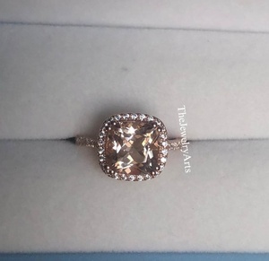 Bague de mariage artisanale en argent sterling 925 avec pierre précieuse rose pour femme, Morganite taille coussin, bague de fiançailles et de promesse - Product Image 2