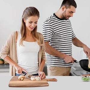 Planche à découper en bois d'acacia, épaisse, durable, compatible avec les couteaux, finition lisse, avec poignée robuste, idéale pour la découpe et l'utilisation quotidienne en cuisine - Product Image 5