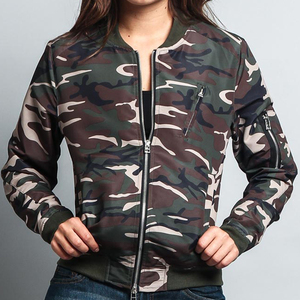 New Custom Logo Women's Lightweight Full <b>Zipper</b> Windproof Streetwear Bomber Jacket in Solid Pattern Polyester/Nylon Front Logo - Product Image 2