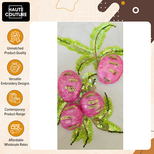 Fournisseur expérimenté proposant des appliques brodées à la main en forme de fruits et de feuilles de 26 x 18 cm pour vêtements, avec des paillettes. - Product Image 6