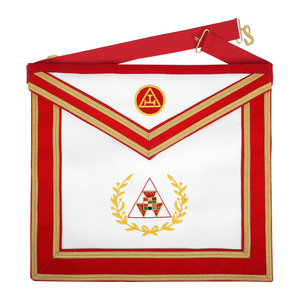 ผ้ากันเปื้อนพระสงฆ์ยศใหญ่แห่งราชอาณาจักร สีขาว แดง ขอบทอง ปักลายลอเรล สายปรับได้ ชุดเครื่องราชอิสริยาภรณ์แบบกำหนดเอง - Product Image 1