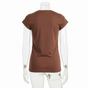 Chemise décontractée à manches courtes pour femme, col rond, style Henley, boutonnée, nouvelle mode, vente en gros - Product Image 2