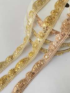 Accessoires vestimentaires, bordure en dentelle métallique or et argent, paillettes, broderie jaune doré, soluble dans l'eau, écologique - Product Image 2