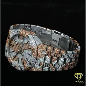 Montre pour homme en acier inoxydable, personnalisée, style hip-hop, bicolore, sertie de diamants Moissanite VVS - Product Image 3