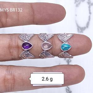 Bagues en argent sterling 925 avec ailes d'ange pour améthyste, quartz rose et turquoise, design ailes d'oiseau, bagues et bijoux en argent - Product Image 1