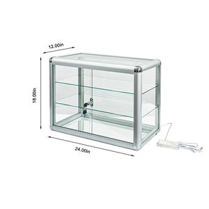 Vetrina Espositiva Standard con Telaio in Alluminio, Porta Scorrevole in Vetro con Serratura e Piano in Vetro Temperato per Esposizione e Collezioni di Porcellana - Product Image 1