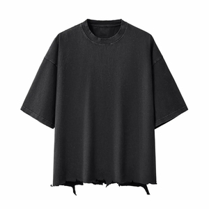 เสื้อยืดแขนสั้นผู้ชายทรงบ็อกซี่ ผ้าคอตตอน 100% หนัก 260GSM ซักย้อมสีแบบวินเทจ พิมพ์โลโก้ สวมใส่สบาย สีพื้น ดีไซน์เรียบง่าย - Product Image 5