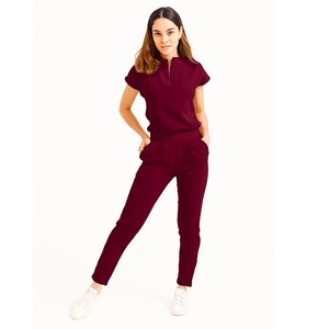 Women's Custom Color <b>Scrub</b> Set Short Sleeve Top With Pants Woven Cotton Polyester Blend Hospital Uniform - Product Image 1