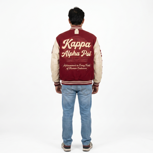 Premium Heavyweight Wool Melton Varsity <b>Jacket</b> Full Grain Leather Sleeves Oversized Streetwear Customizable OEM Men's Letterman - Product Image 2