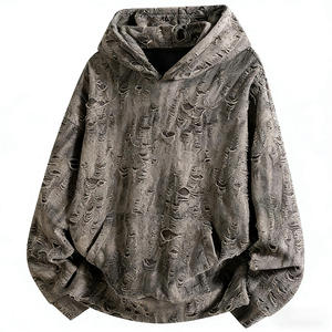 Sudadera con Capucha Oversize para Hombre, Estilo Murciélago, Lavado Desgastado, Diseño con Recortes, Largo Regular, Poliéster, Estilo Otoñal - Product Image 4