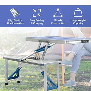 Outsunny portatile esterno in alluminio panca tavolo pieghevole tavolo da Picnic buco ombrellone oceano blu Patio mobili per il campeggio - Product Image 4