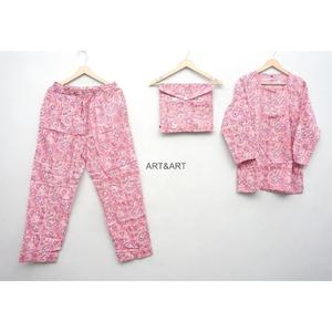 Ensemble de pyjama en coton 100% pour femmes, imprimé floral, manches longues, col rond, vêtements de nuit décontractés pour l'été et le printemps - Product Image 1