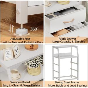 Small White Nightstand with 3 Drawers and 2-Tier Shelf End Table <b>Side</b> Furniture - Product Image 5