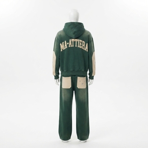 Conjunto de chándal de dos piezas con sudadera con capucha extragrande personalizada con cremallera y pantalones deportivos de pierna ancha - Product Image 4